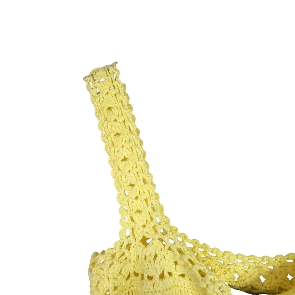COTTON EMPORIUM Tank Top Womens Large Yellow Crochet Tie Front Crop Summer‎